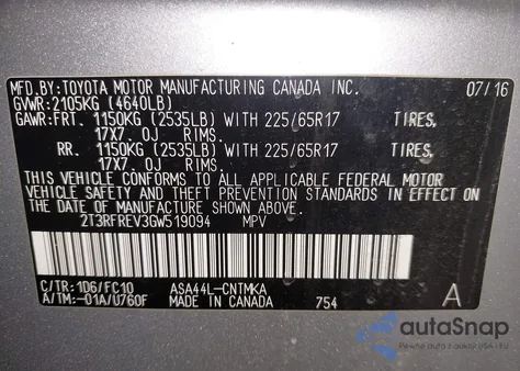 2016 Toyota Rav4 Xle from USA, damaged, VIN 2T3RFREV3GW519094